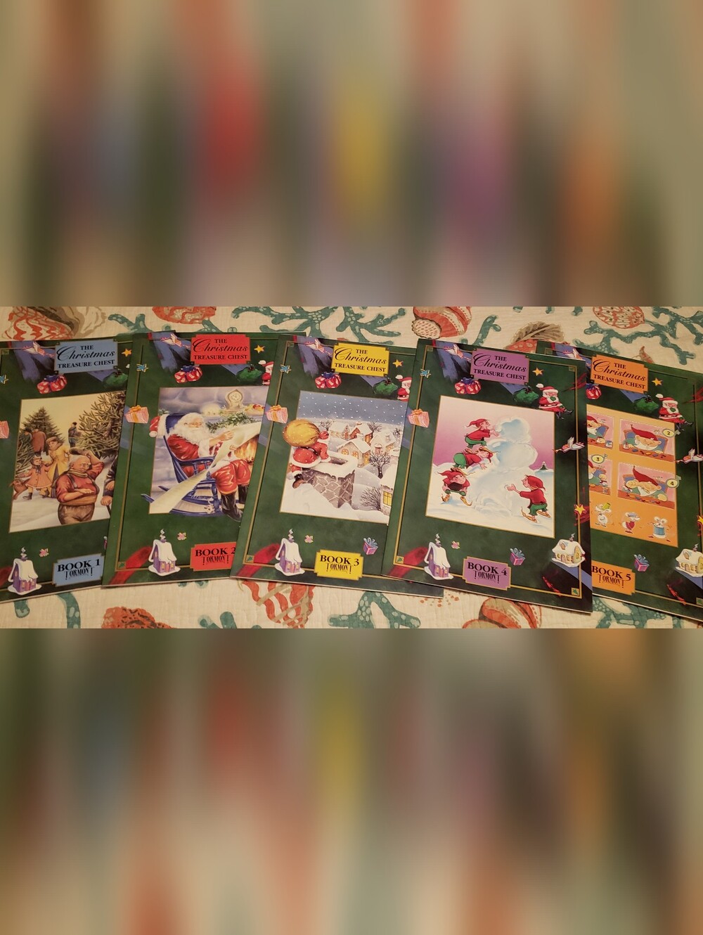 Vintage Christmas Treasure Chest Large Books - Set of 5 - Beautiful Illustration
